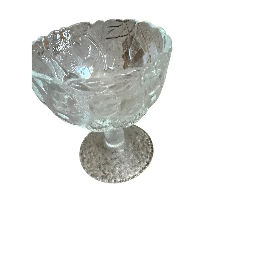 Vintage Pressed Glass Fruit Embossed Footed Dessert Bowls Sherbet Cups Set of 2